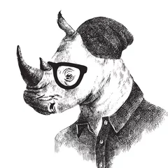 Poster Hand drawn dressed up rhino in hipster style © Marina Gorskaya