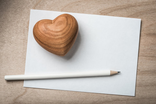 Old Wooden Hart Pencil and Love Note