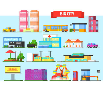 Big City Buildings Set. Vector Illustartion