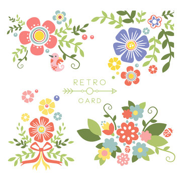 Floral Vintage Elements for Cards and Decor. Vector Set