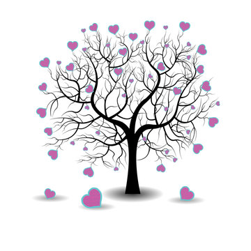 Violet hearts on tree