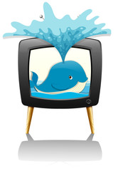 Whale splashing water out of television