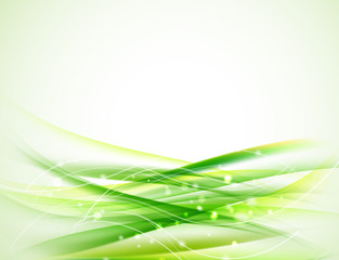 horizontal green abstract wavy background with sparkles and glit