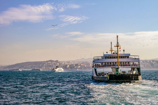 Istanbul ferry. Boats on Bosporus.