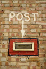 Written sign for postbox on the wall