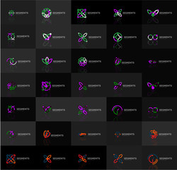 Set of linear abstract logos. Swirl, circle, infinity loop and other concepts. Logotype brand templates