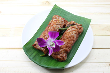 Fermented fish on banana leaf