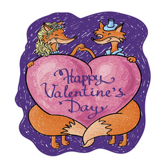 valentine hand drown card with lettering. Happy valentines day
