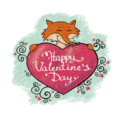 valentine card with fox. Happy valentines day