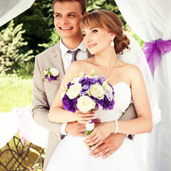 Happy bride and groom on their wedding.