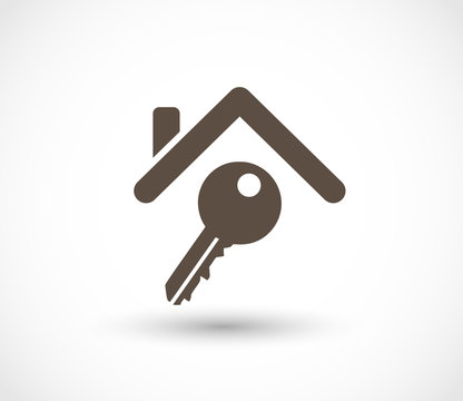 Key under a house roof icon vector