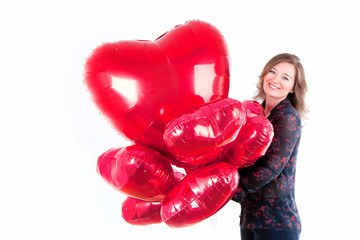 Valentinstag Frau mit vielen Luftballons