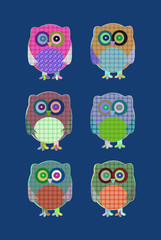 vector textile owls icon set