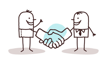 two cartoon men shaking big hands © NLshop