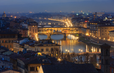 Fototapeta na wymiar Evening Florence top view (Italy).