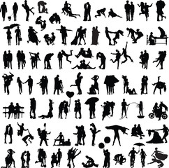 set of silhouettes of couples in various poses and situations