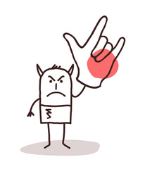 cartoon devil man with big hand sign