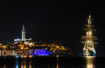 Fototapeta na wymiar Rovinj sea side town at night, Croatia
