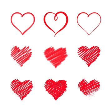 Red Heart, Doodle painting brush, vector illustration