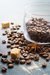 Coffee beans on old vintage background