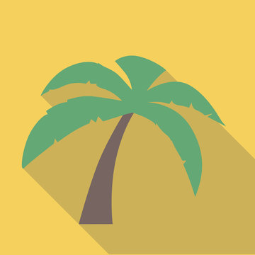 Vector illustration long shadow flat icon of palm tree