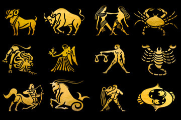 Zodiac and star signs horoscopes black isolated