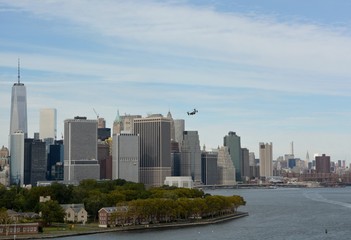 New York skyline with the Marine Helicopter Osprey responsible for the transportation of VIP of the United States in the sky
