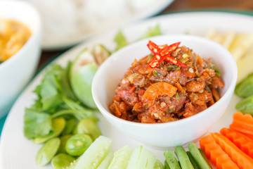 Dried shrimp dipping sauce with vegetables. Thai Food.