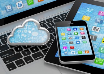 laptop, tablet pc, smart phone and cloud