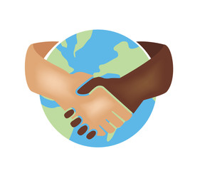 Vector image of a handshake around a globe