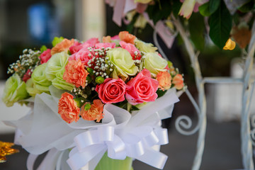 Wedding bouquet with colorful roses