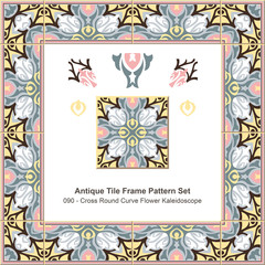 Antique tile frame pattern set_090 Cross Round Curve Flower Kale