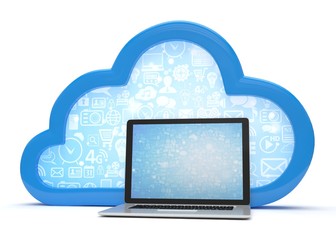 3d cloud symbol and laptop
