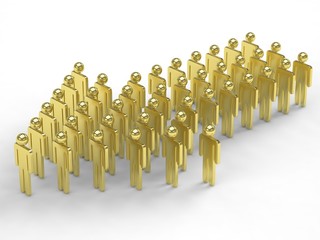 Many 3d people figure in arrow shape with the leader in front