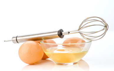 Fototapeta na wymiar egg in bowl and hand mixer