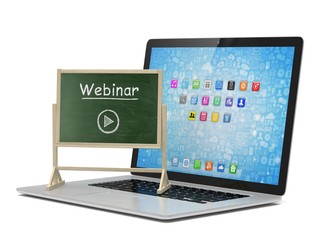 Laptop with chalkboard, webinar, online education concept