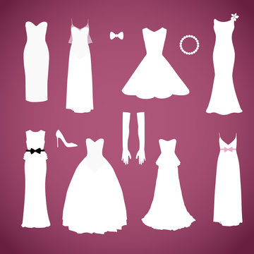 Different styles wedding dresses collection vector