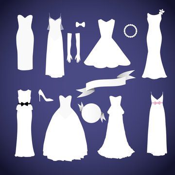 Different styles wedding dresses collection vector