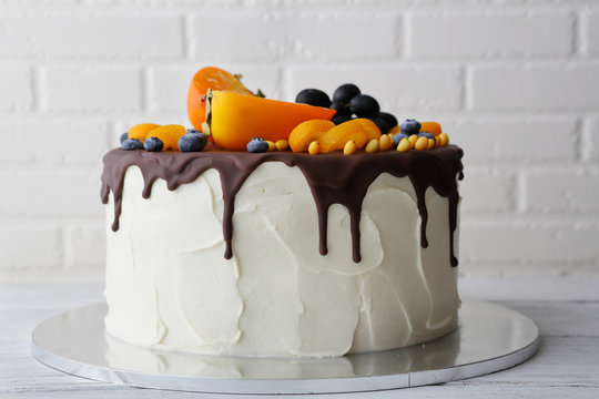 White Cake With Chocolate Icing