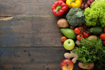 vegetables and fruits rustic background