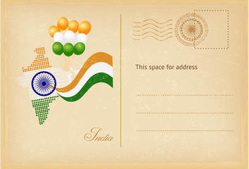 India day postcard in vintage style. Vector illustration.