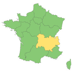 Fototapeta na wymiar Frankreich - Auvergne-Rhône-Alpes (Vektor in Grün)