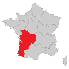 Frankreich - Aquitaine-Limousin-Poitou-Charentes (Vektor in Rot)