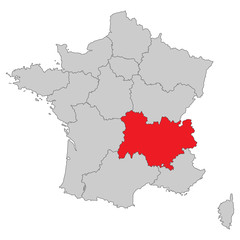 Frankreich - Auvergne-Rhône-Alpes (Vektor in Rot)