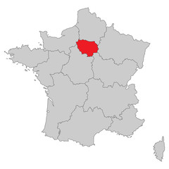 Frankreich - Île de France (Vektor in Rot)