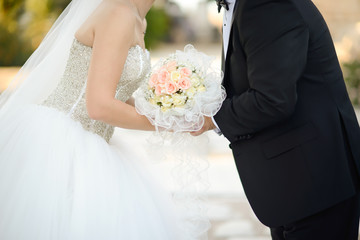 Bride and groom before wedding ceremony