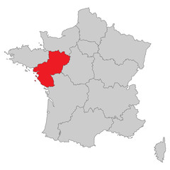 Obraz na płótnie Canvas Frankreich - Pays de la Loire (Vektor in Rot)