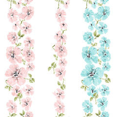 Watercolor flowers seamless pattern, floral brushes