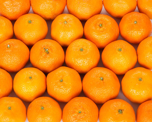 Tangerine on wooden plate, tangerine background