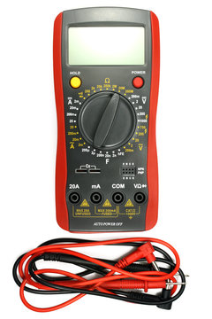 Digital multimeter with probe isolated on the white background